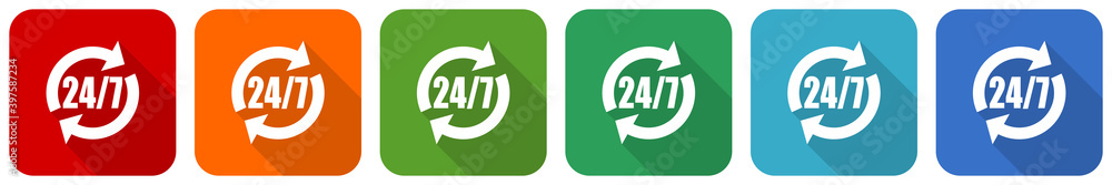 Poster Service icon set, flat design vector illustration in 6 colors options for webdesign and mobile applications