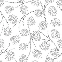 Outlines berries and branches on a white background. Vector seamless pattern. Design for fabric, print, card, wrapping.