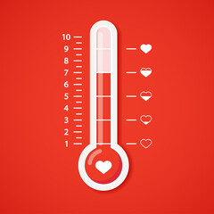 Love thermometer. The thermometer of the love scale with the symbols of the heart. Vector illustration