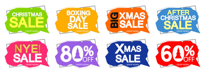 Set Christmas Sale banners design template, Xmas discount tags, offer badge new collection, vector illustration