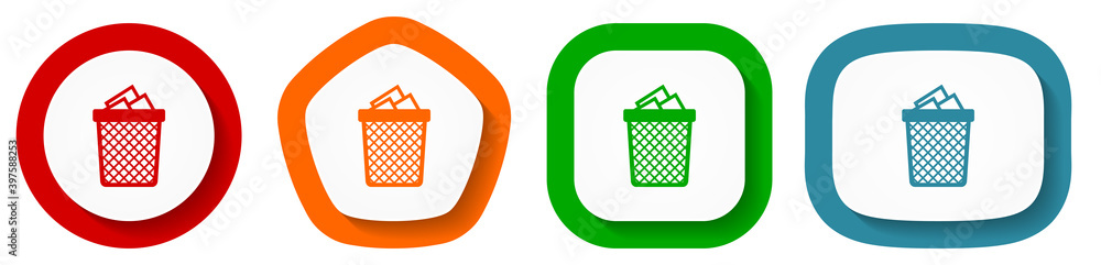 Aufkleber Trash, can vector icon set, flat design vector illustration in 4 colors options for webdesign and mobile applications