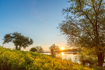 Sunrise on the pond in the Caucasus