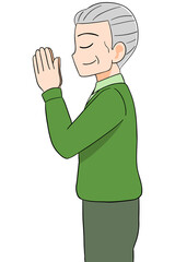 合掌　シニア男性　イラスト