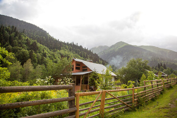 mountain house camping in the mountains in the Western Caucasus