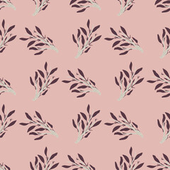 Pink palette seamless floral pattern with leaves branches. Foliage hand drawn silhouettes stylized backdrop.