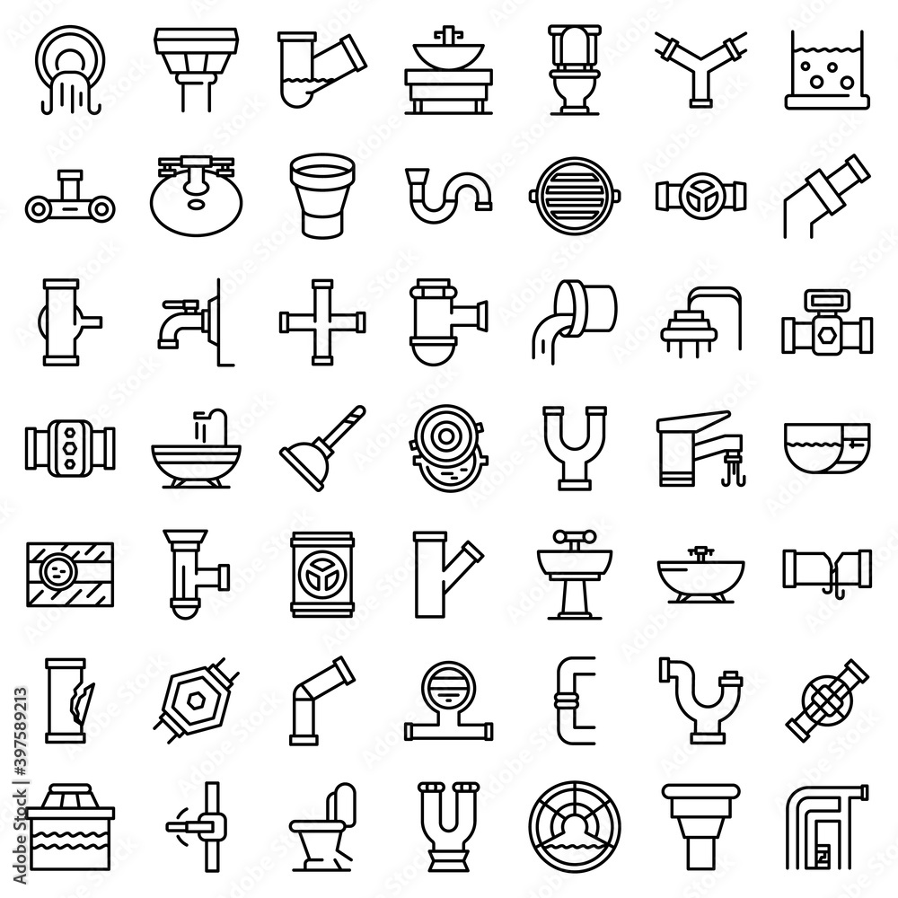 Poster sewerage icons set. outline set of sewerage vector icons for web design isolated on white background