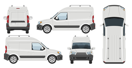 White minivan vector template with simple colors without gradients and effects. View from side, front, back, and top © Yuri Schmidt