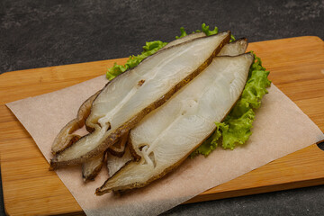 Delicous smoked halibut slices snack