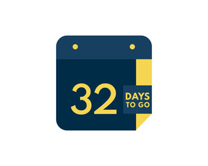 32 days to go calendar icon on white background, 32 days countdown, Countdown left days banner image