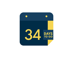34 days to go calendar icon on white background, 34 days countdown, Countdown left days banner image