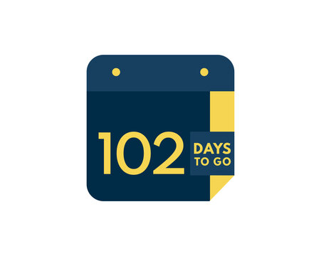 102 days to go calendar icon on white background, 102 days countdown, Countdown left days banner image