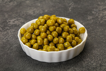 Marinated green pea in the bowl