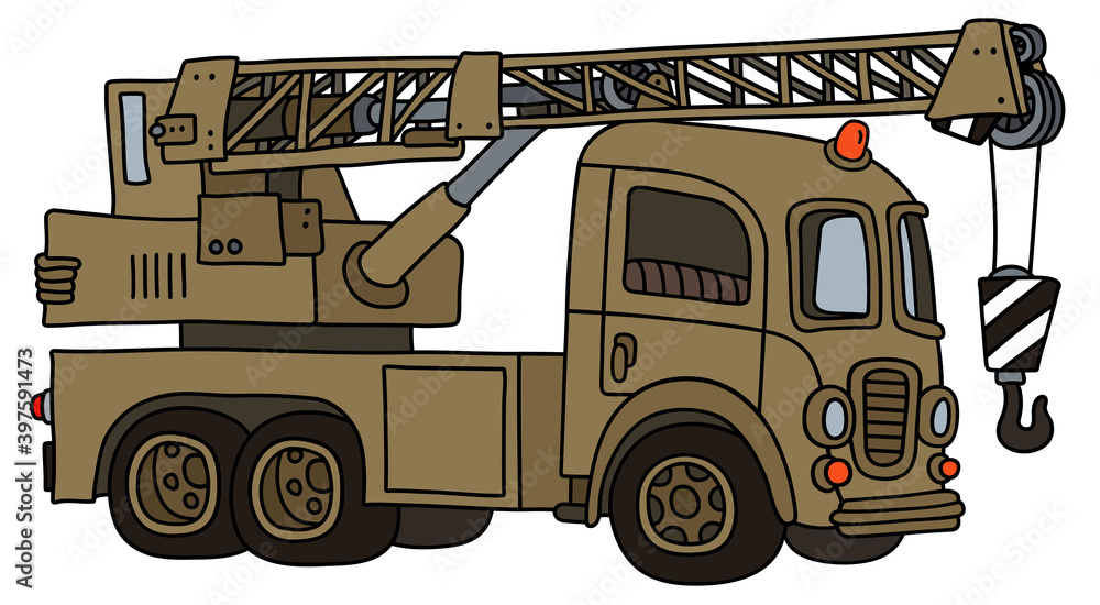 Wall mural The vectorized hand drawing of a funny retro military truck crane