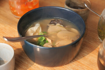 close up of vegetable soup in a bowl 