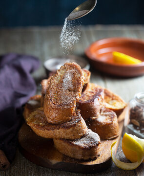 Traditional Spanish torrijas. Dessert for Christmas time or Pascua in Spain