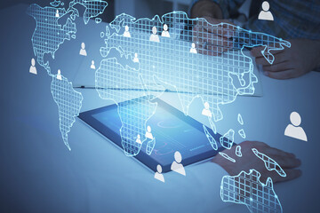 Man hands with tablet, HR network