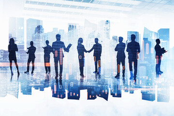 Business team silhouettes in modern city