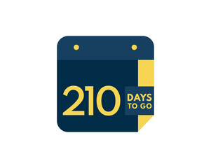 210 days to go calendar icon on white background, 210 days countdown, Countdown left days banner image