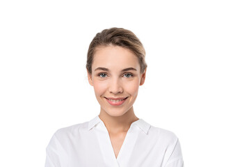 Smiling young European businesswoman, isolated