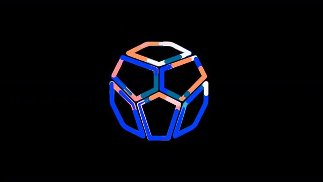 Circles gather in symbol dice d12. After it crumbles in a line and moves to the camera. Alpha channel black