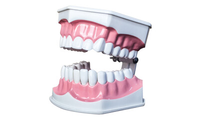 Teeth model opening mouth on white background with clipping path.