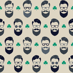 Seamless vector pattern with faces. St. Patrick's Day texture print.