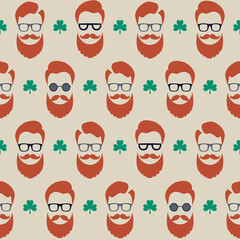 Seamless vector pattern with faces. St. Patrick's Day texture print.