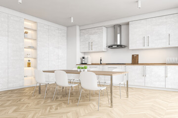 Modern white kitchen corner with table