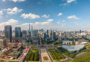 The drone aerial view of LuJiaZui, Pudong, Shanghai, China.