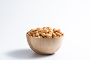 Cashew nut in container with white background