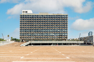 Tel Aviv, Israel - November 1, 2020: Tel Aviv Yafo Municipality Building Rabin square in central Tel Aviv on a sunny day. Rabin Square is has been the site of numerous political rallies, parades, and