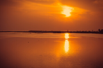 golden sunset on beach shore