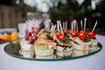 canapé snacks on a festive table in a restaurant