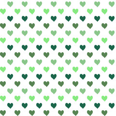 seamless pattern with hearts, green colors on white background, vector drawing