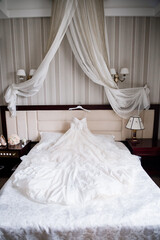 Fototapeta na wymiar bride's wedding dress in the morning room
