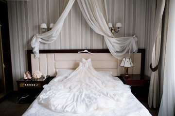 bride's wedding dress in the morning room