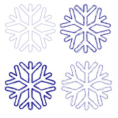 Set of snowflakes outline drawn with ballpoint pen vector on white background isolated