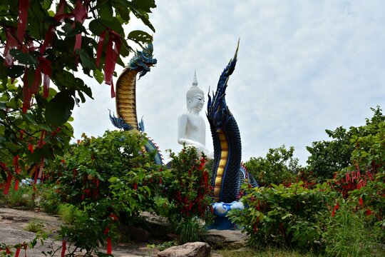 A serpent and a Buddha statue at Phu-Ma-No-Rom temple