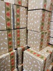 Christmas gifts. Gift box wrapped in recycled paper