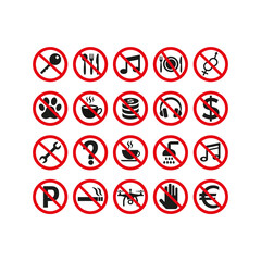 Prohibition signs set safety on white background.