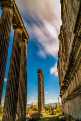 Long exposure of Aizanoi antique Roman city. Zeus temple. Cavdarhisar, Kutahya, Turkey.
