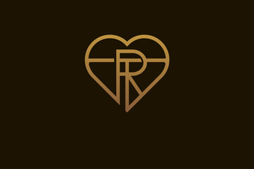 Abstract initials R and T logo, gold colour line style heart and letter combination, usable for brand, card and invitation, logo design template element,vector illustration