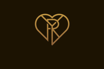 Abstract initials R and Y logo, gold colour line style heart and letter combination, usable for brand, card and invitation, logo design template element,vector illustration - obrazy, fototapety, plakaty