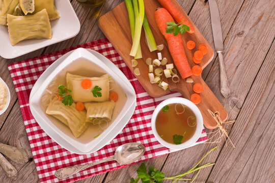 Maultaschen - swabian filled pasta ( ravioli ).
