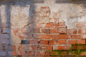 Painted old brick wall. Brick background. 