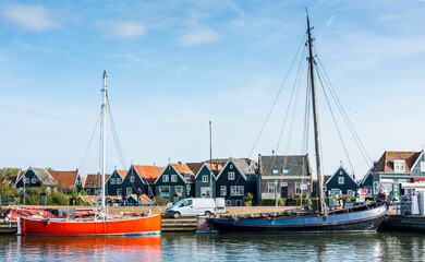 Fototapeta premium Marken, North Holland, Netherlands. Beautiful typical fisherman village houses in Marken.