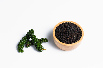 Fresh black cambodian pepper corn in bowl, cooking preparation