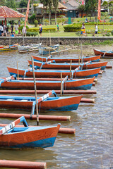 Fototapeta na wymiar a traditional boat was used in the Batur Lake from Bali Indonesia