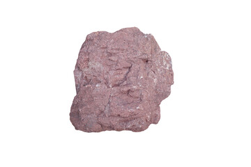 A piece of raw pink arkosic sandstone sedimentary rock isolated on white background. 