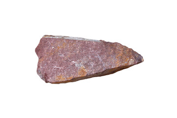 raw specimen of Pink Arkosic Sandstone rock isolated on white background. 